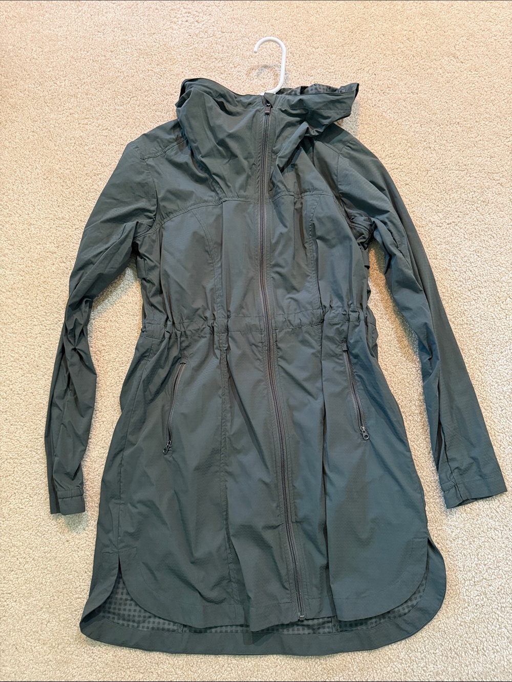 Athleta Olive Green Hooded Long Coat